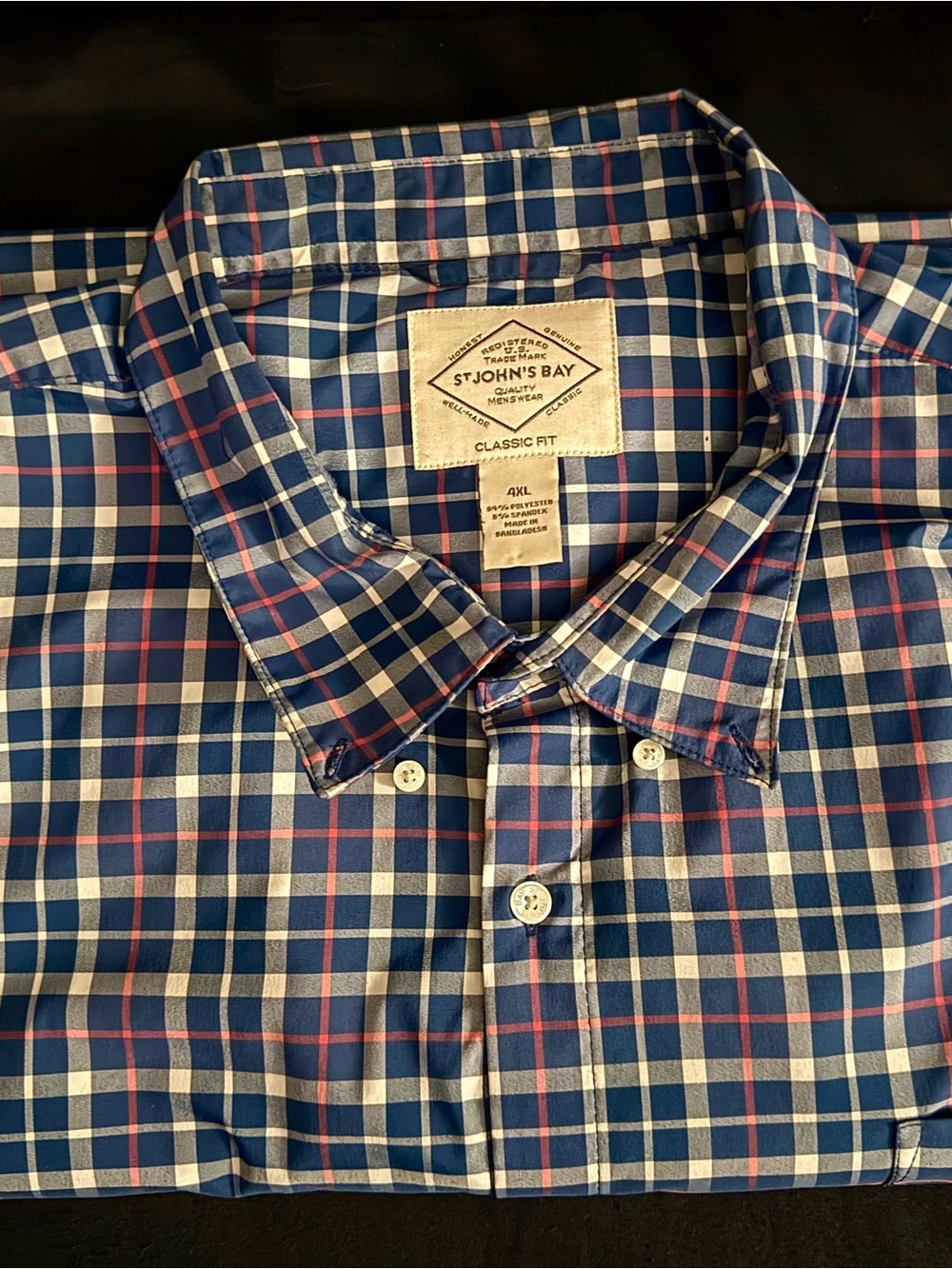 St. John's Bay Navy, White & Red Plaid Button-Down Shirt